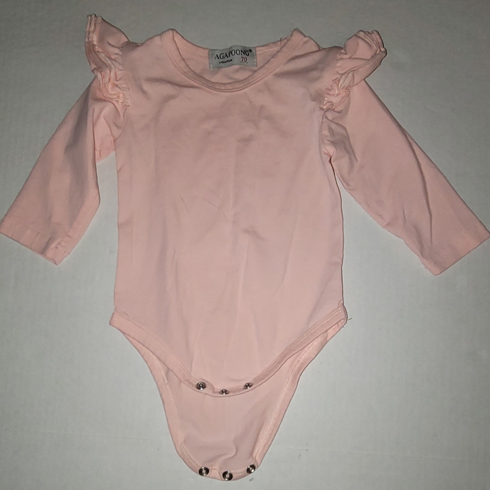 Agapoong collection 70 pink ruffled shoulders long sleeve onesie bodysuit snaps